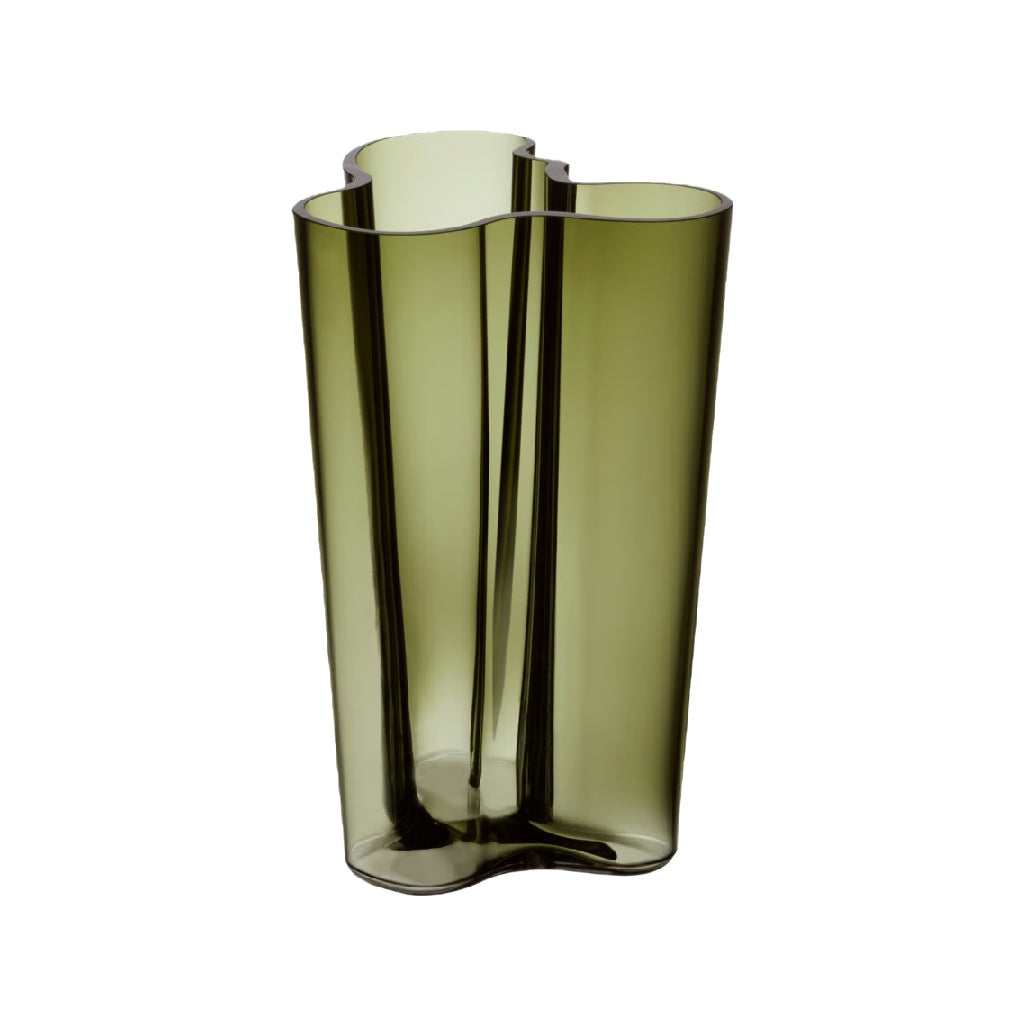 Green Glass Vase with Curved Design