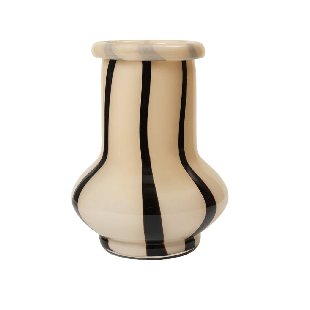 Beige and Black Striped Glass Vase