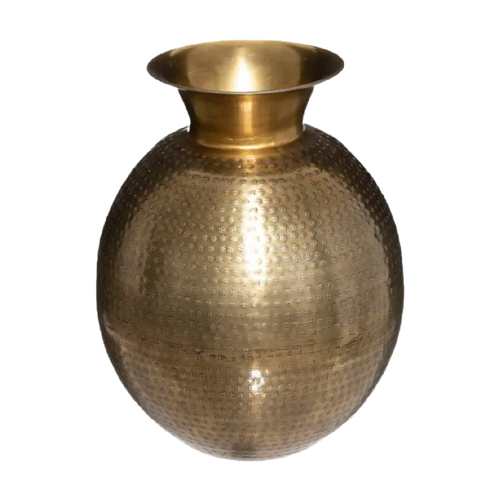 Hammered Brass Vase with Wide Rim