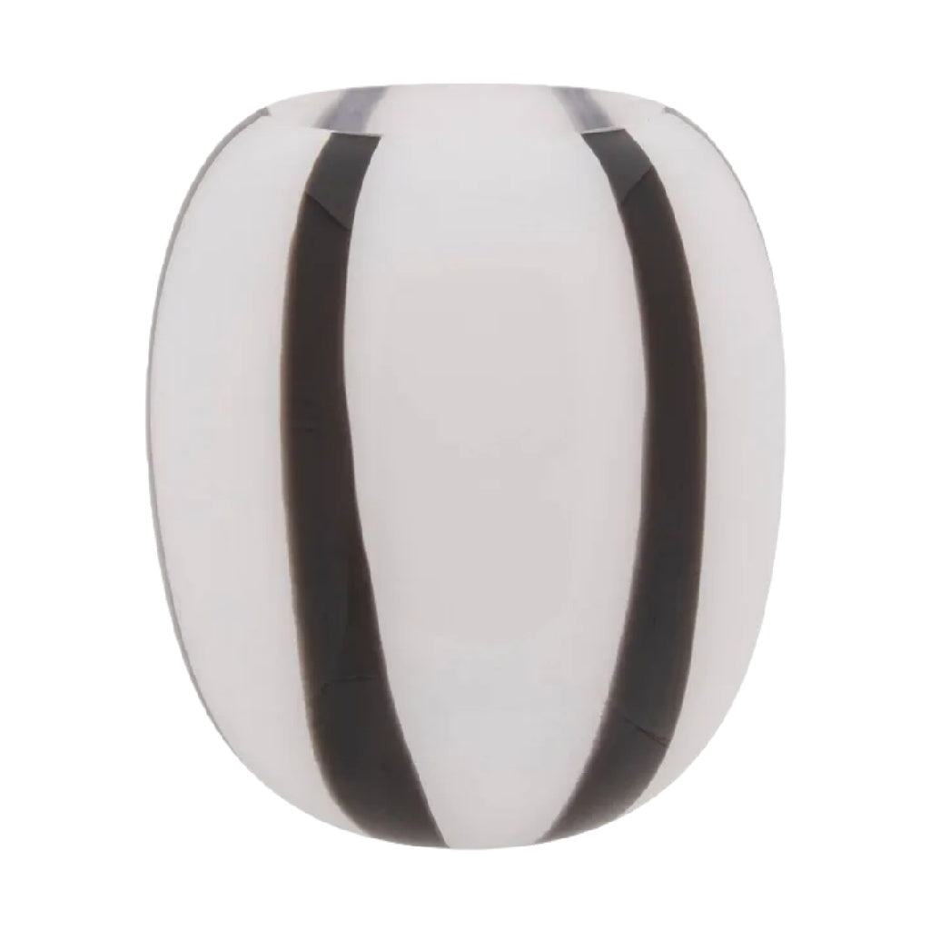 Vase en verre blanc avec rayures noires