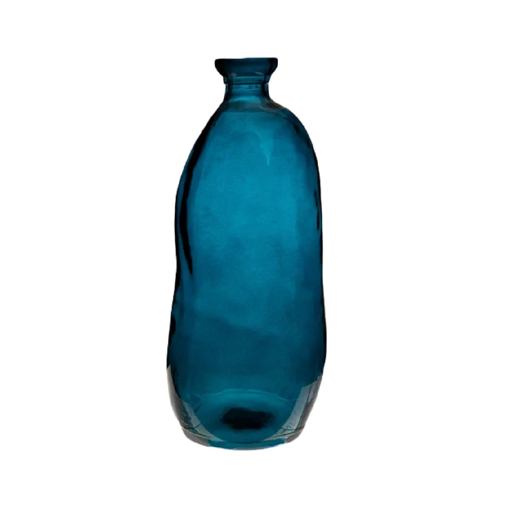Vase en verre bleu-vert en forme de bouteille